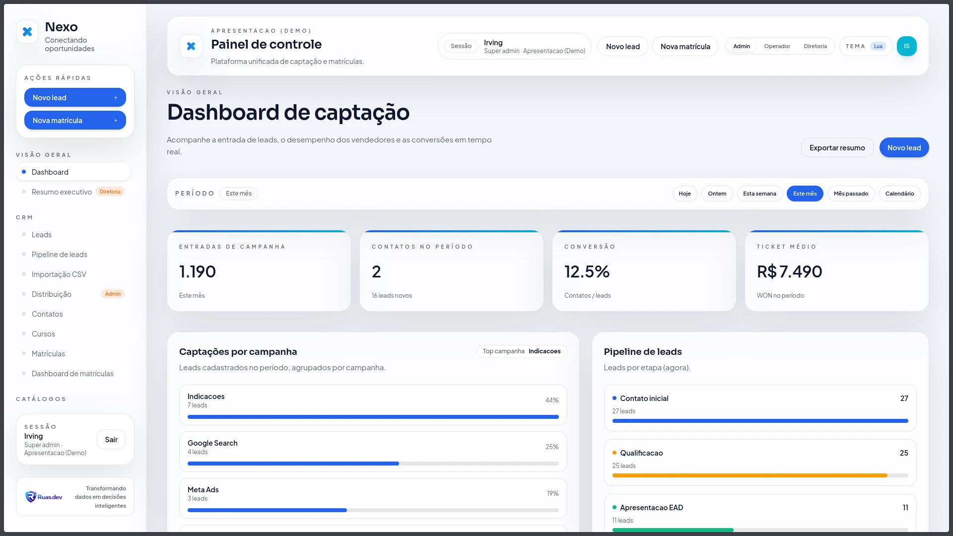 Tela principal do Nexo