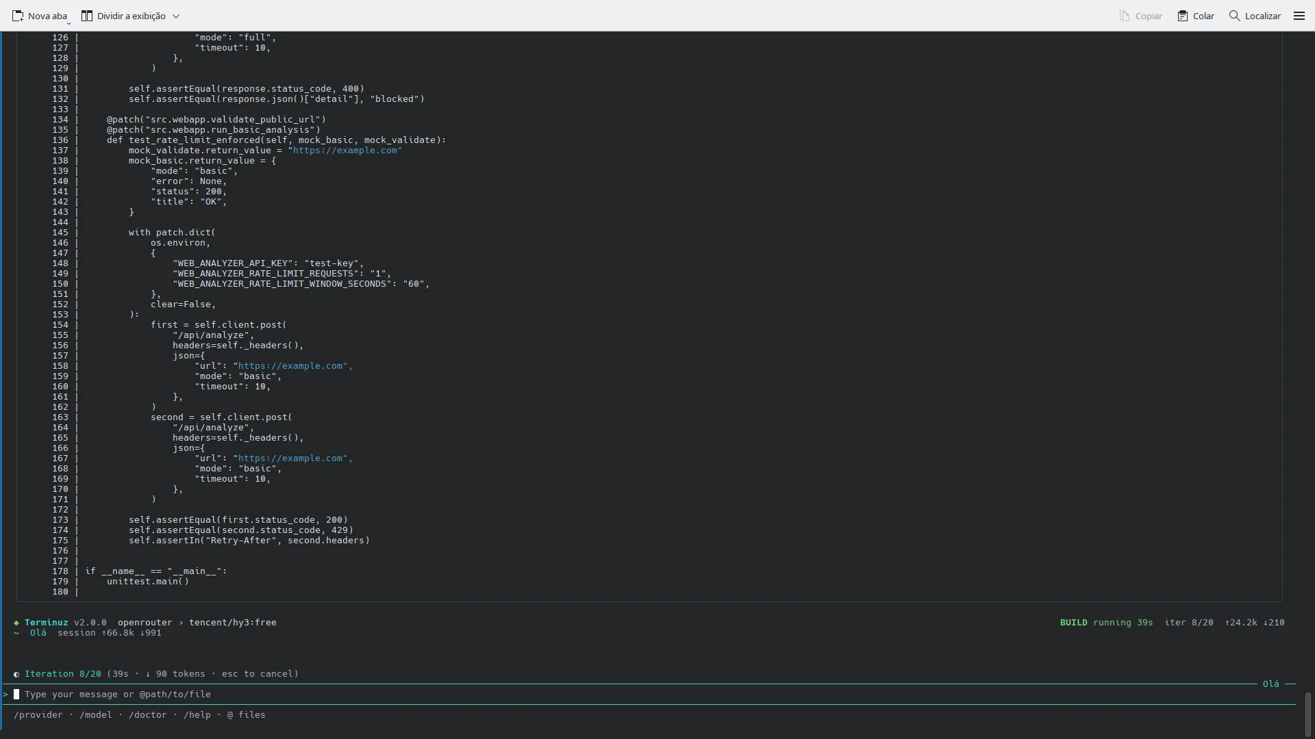 Interface do Terminuz no terminal